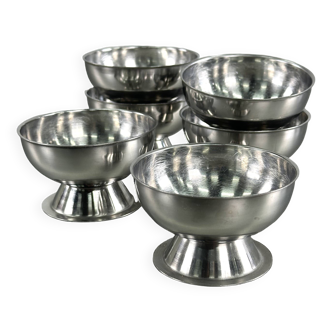 Set of six vintage stainless steel coupes
