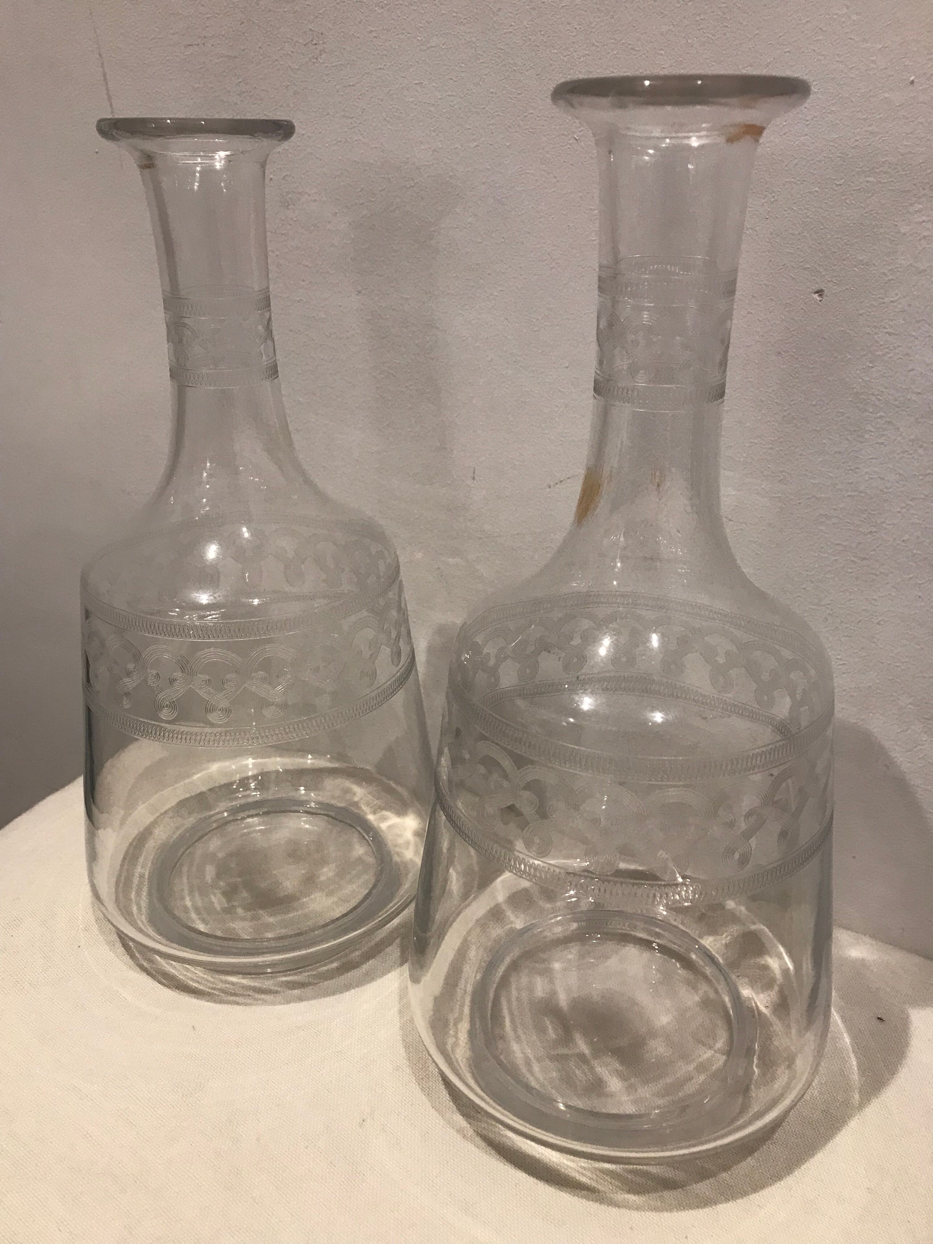 Pair of ancient carafes numbered Crystal Baccarat