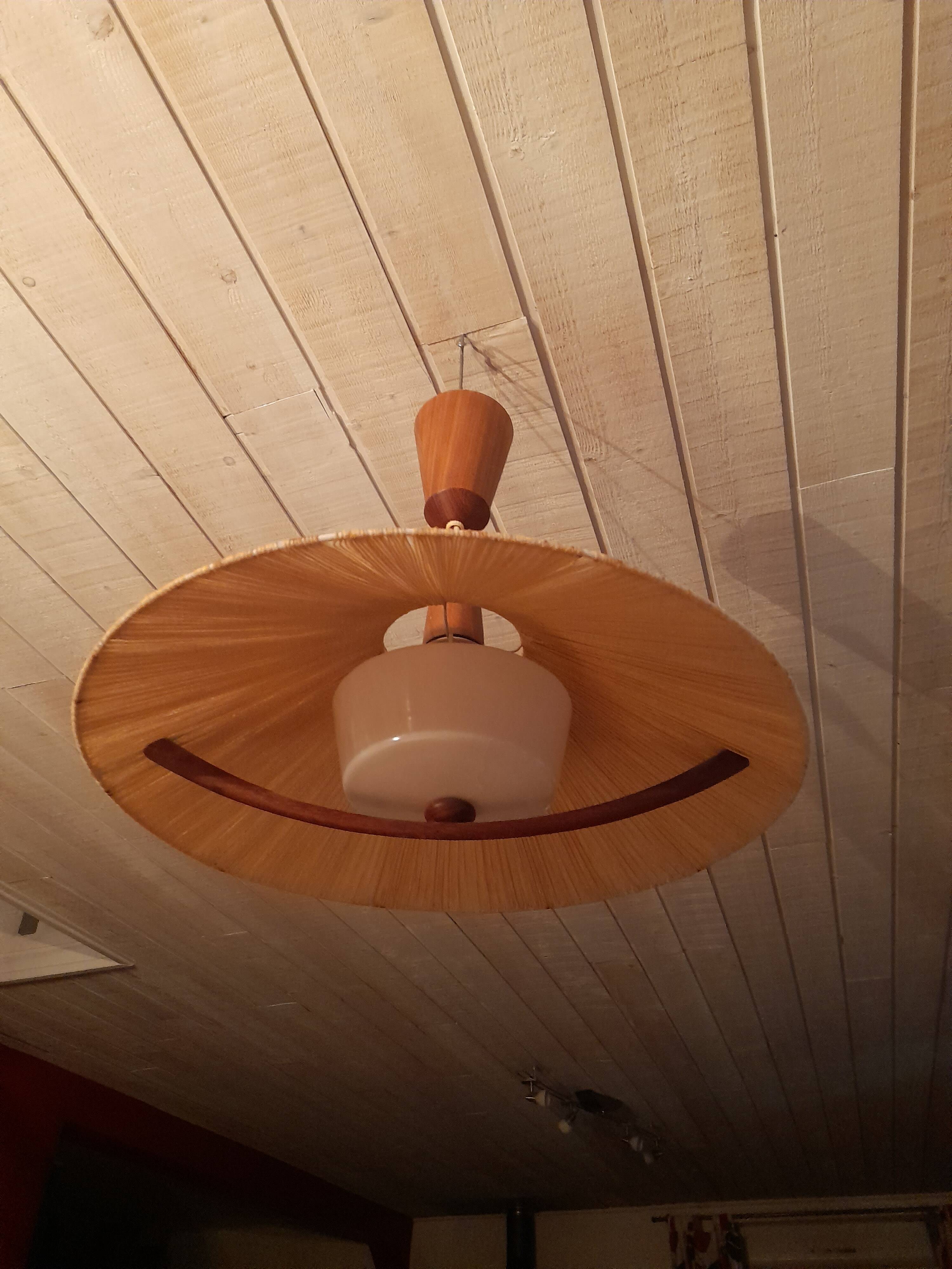 Teak and sisal light/hanging lamp from the 60s/70s