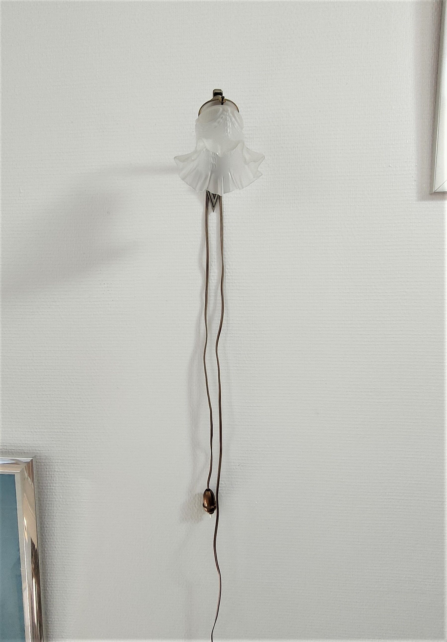 Art Deco wall lamp bronze silver patina and frosted glass