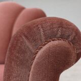 1950s, Danish armchair, salmon pink furniture velour, oak wood.