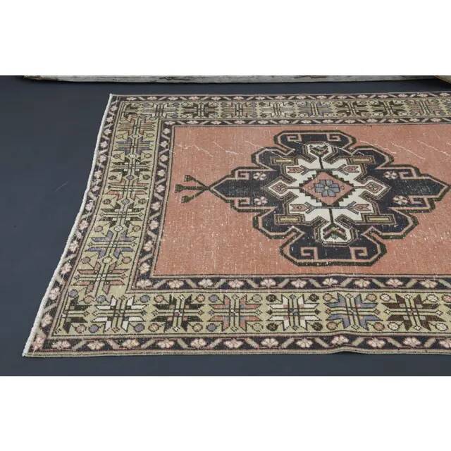 Vintage Turkish Oushak handmade wool cotton brown runner rug 143x347