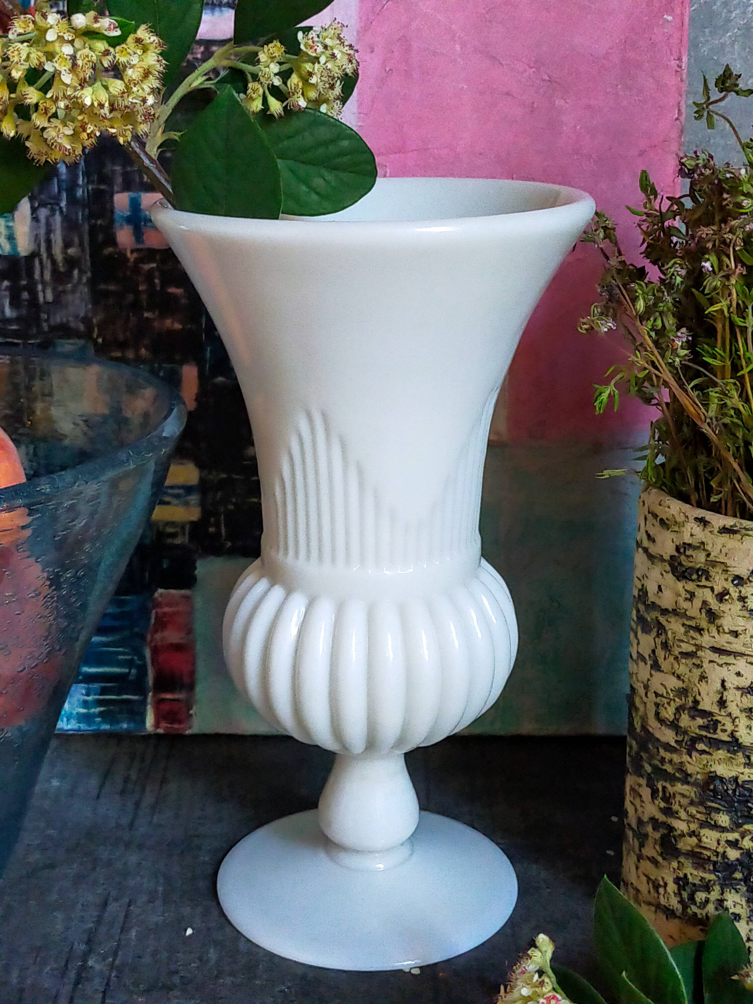 Antique milk glass baluster vase early 20th century