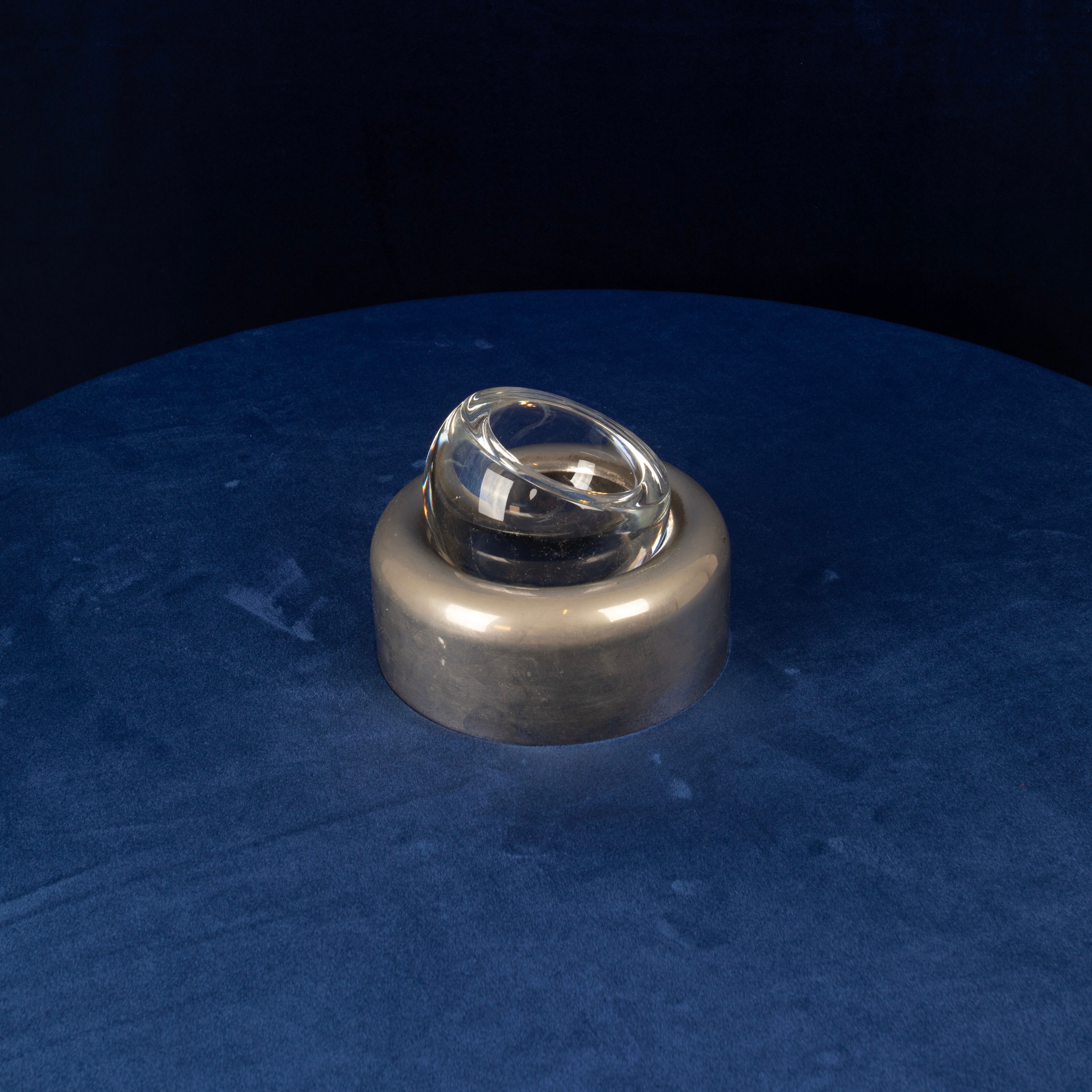 Joe Colombo Biglia Crystal and Metal Ashtray for Arnolfo di Cambio Italy 1970