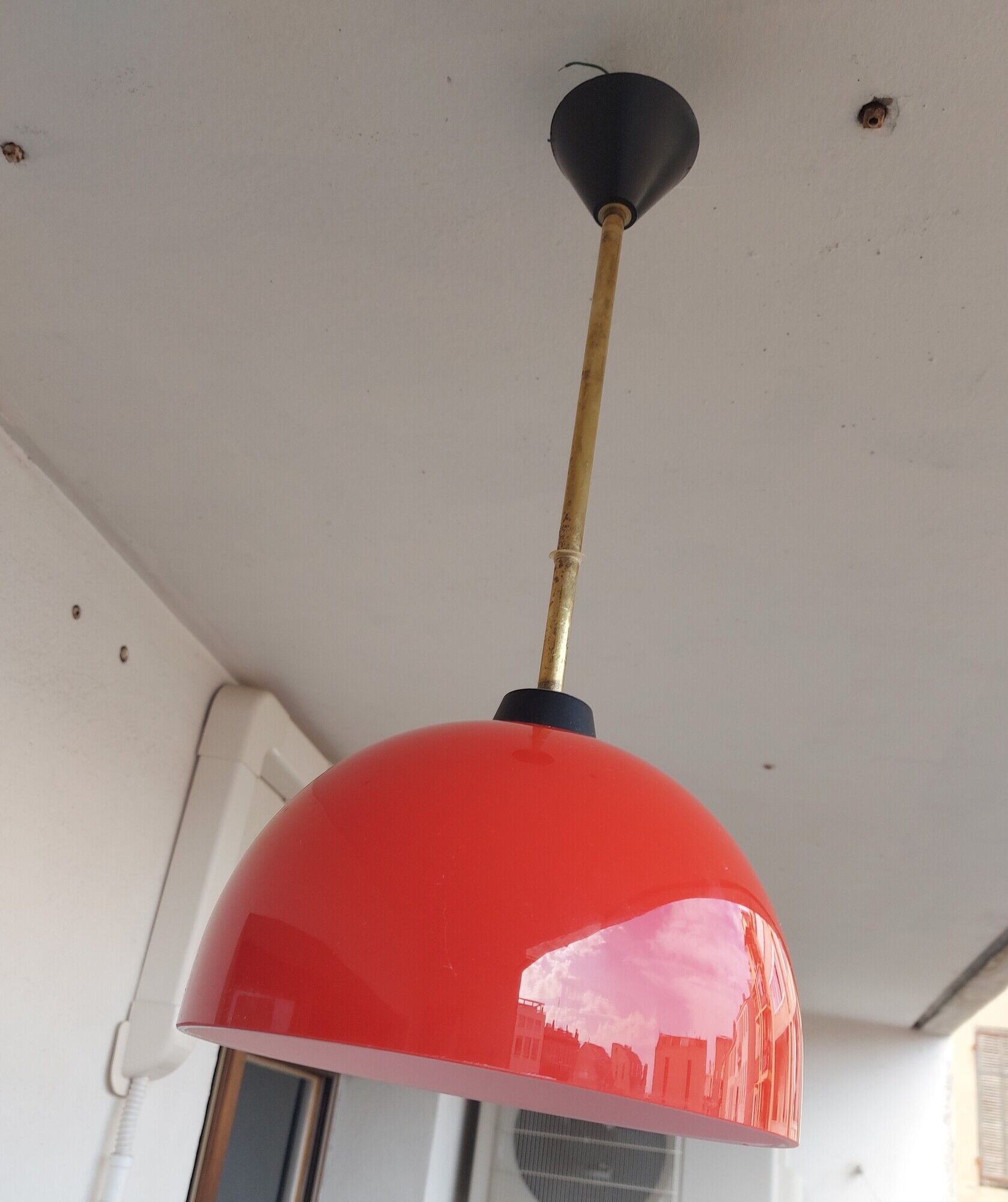 Vintage hanging lamp in red opaline of the 50/60