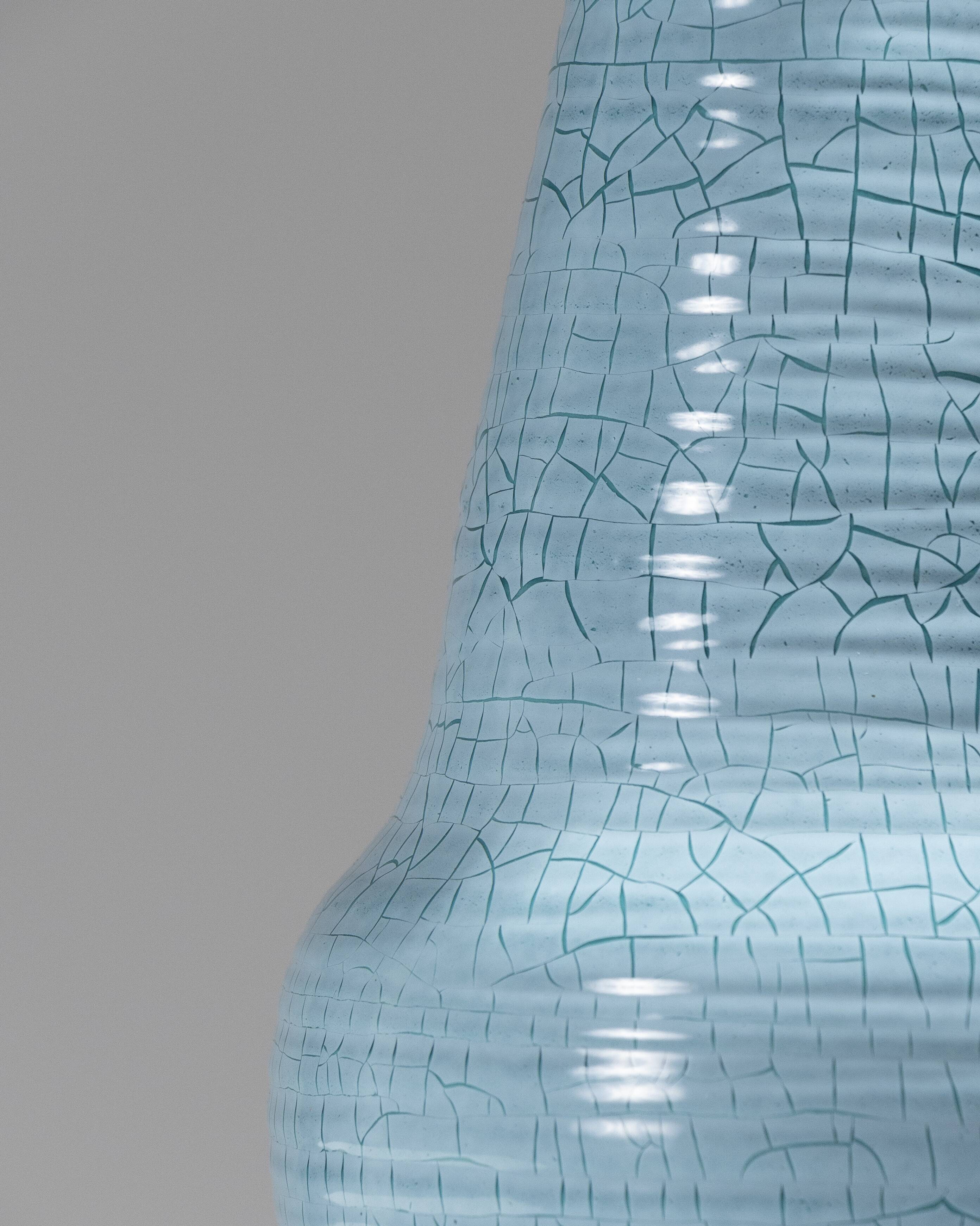 Turquoise ceramic conical vase, accolay, 1950s