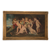 Oskar Krenzer, Putti avec guirlande d’après Rubens, huile sur toile