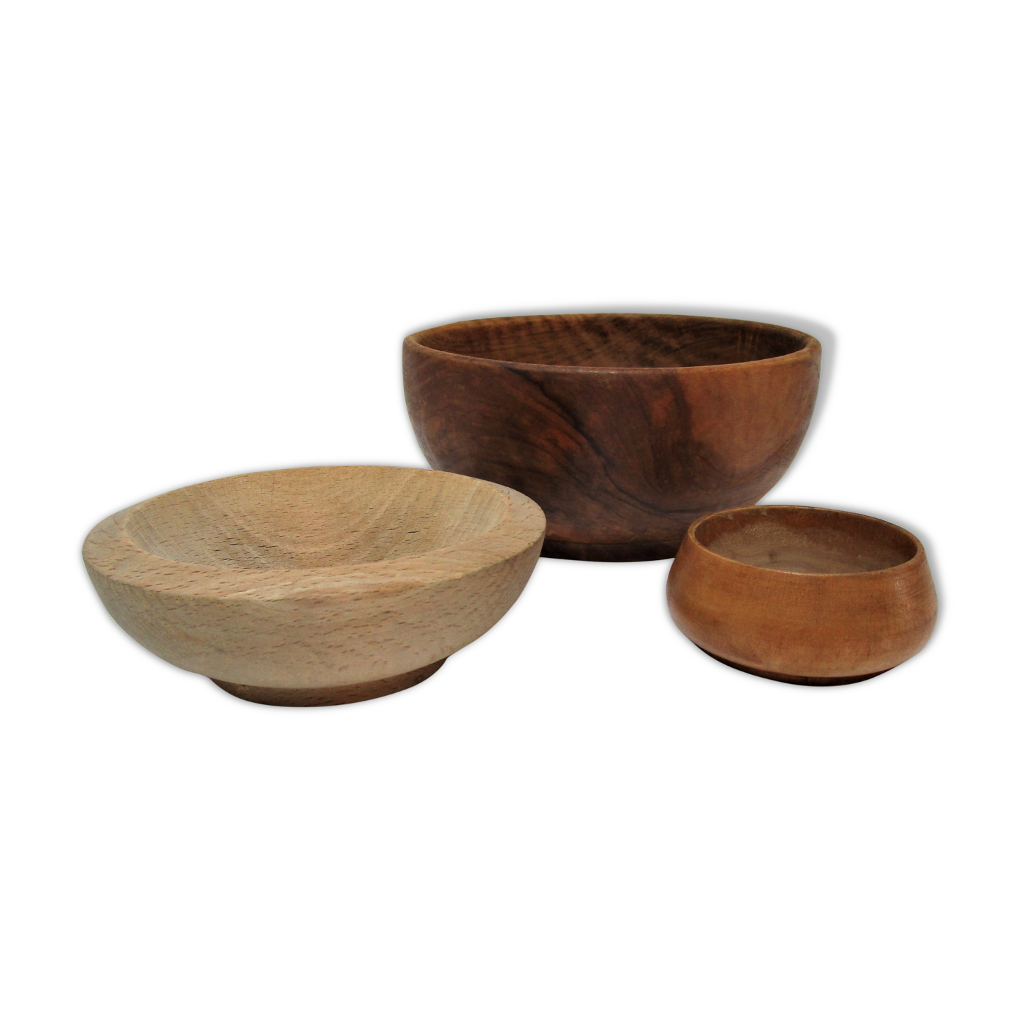 Three bowls solid wood turned patinated vintage
