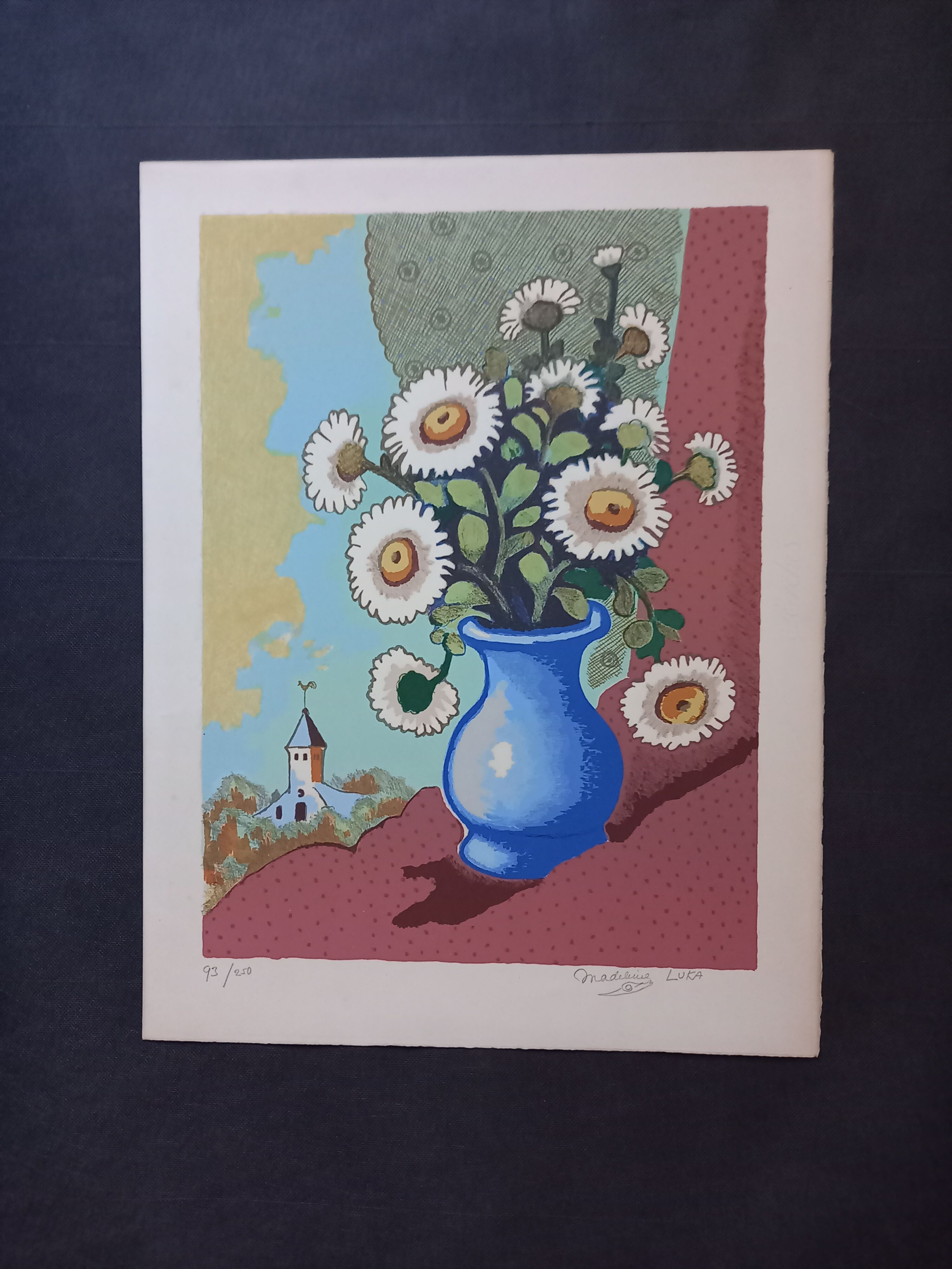 Original lithograph by Madeleine Luka (1894-1989), "Bouquet of flowers", 1965