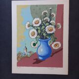 Original lithograph by Madeleine Luka (1894-1989), "Bouquet of flowers", 1965