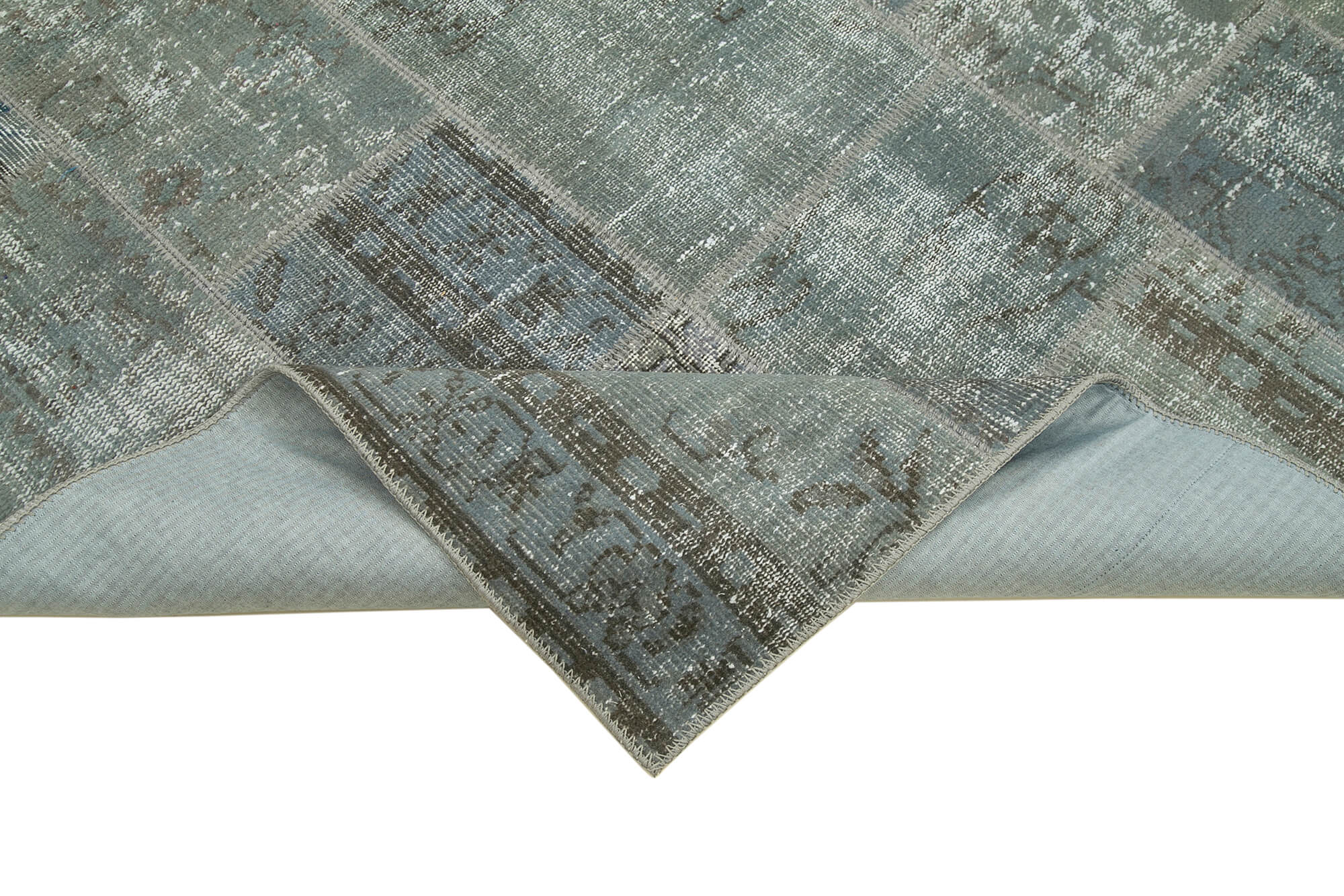 Hand-knotted oriental overdyed 174 cm x 240 cm grey patchwork carpet