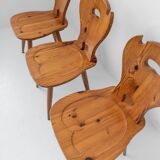 Set of 3 vintage wooden farmhouse chairs from the 1960s.