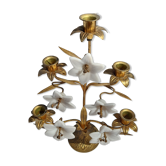 Bougeoir 5 chandelles en métal et fleur d'opaline
