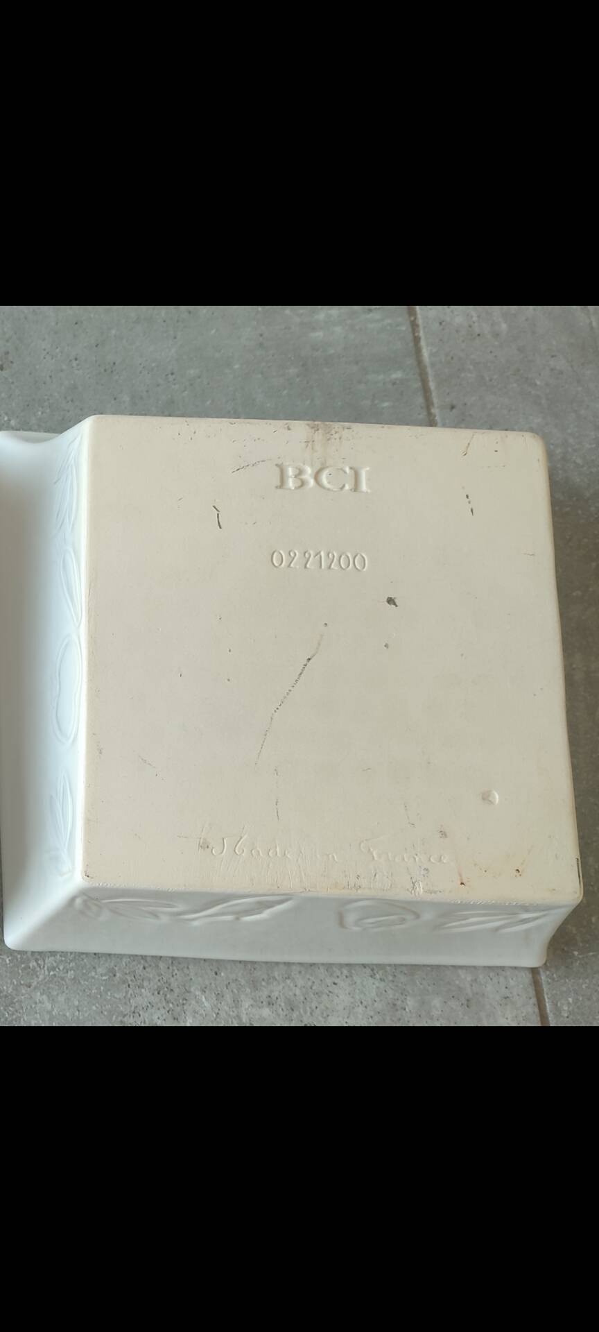 Two asymmetrical square gratin dishes BCI numbered, Made in France