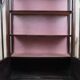 Antique English display cabinet. Marquetry with floral patterns and ribbons.