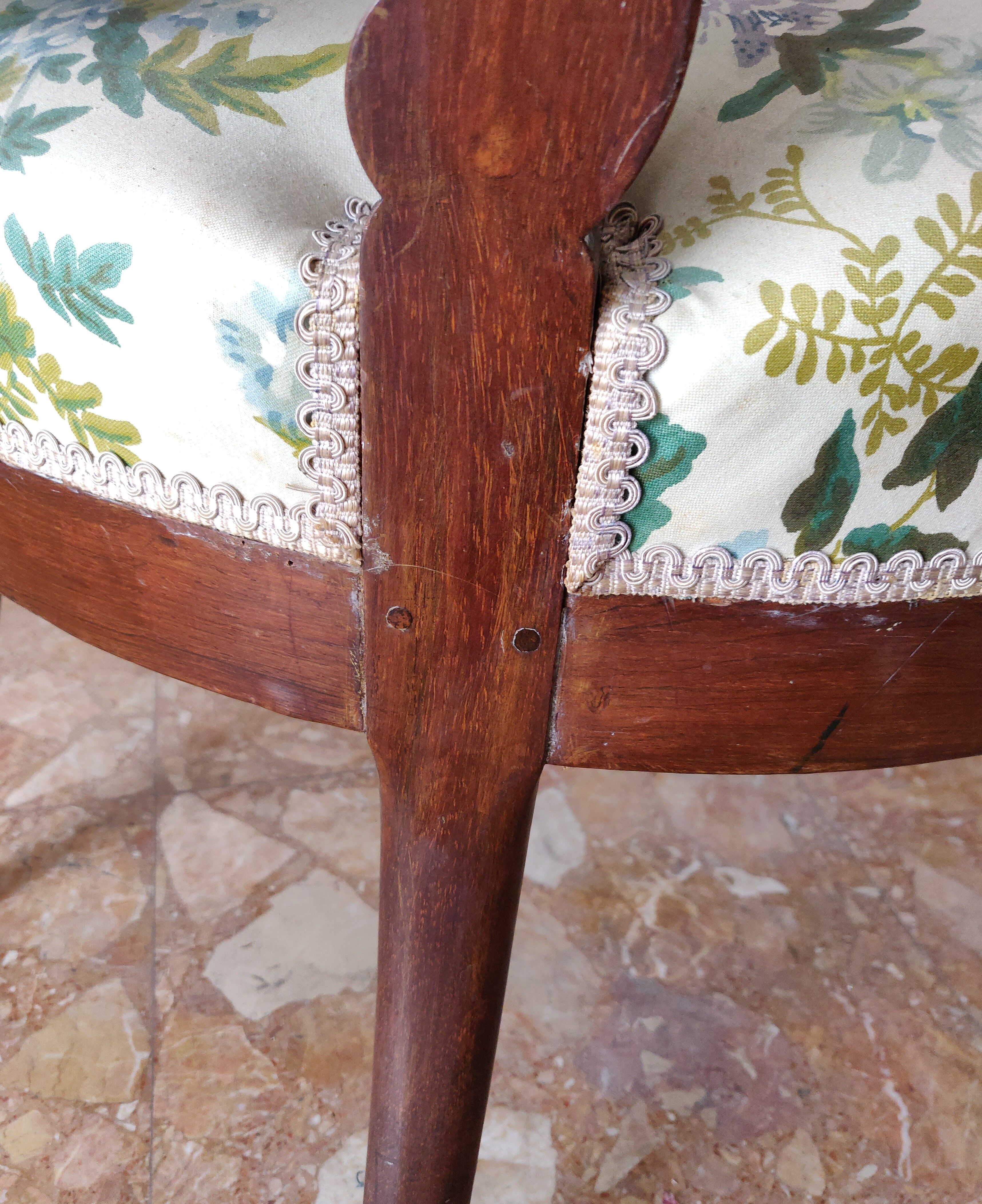 Pair armchairs Louis Philippe solid floral mahogany