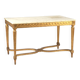 Golden carved wooden centre table with a white marble top.