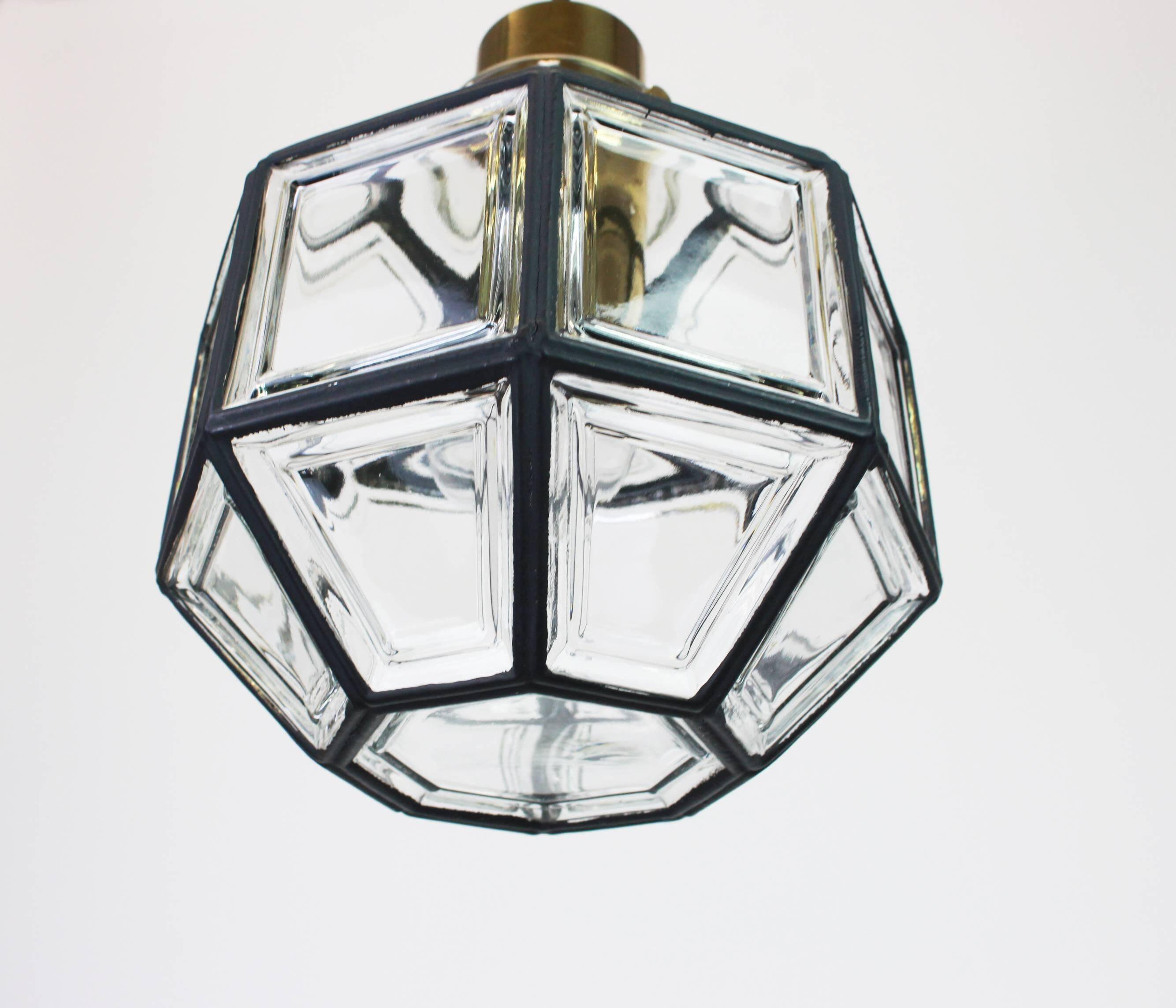 Iron and clear glass pendant by Limburg, Germany, 1960s