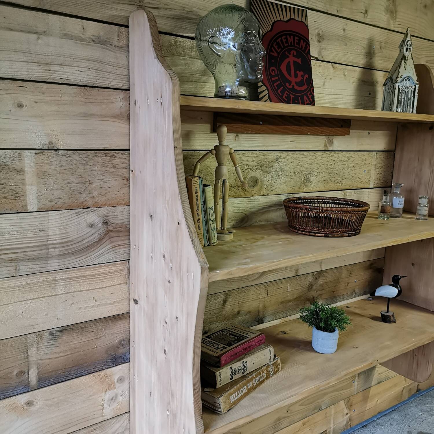 Large solid pine wall shelf