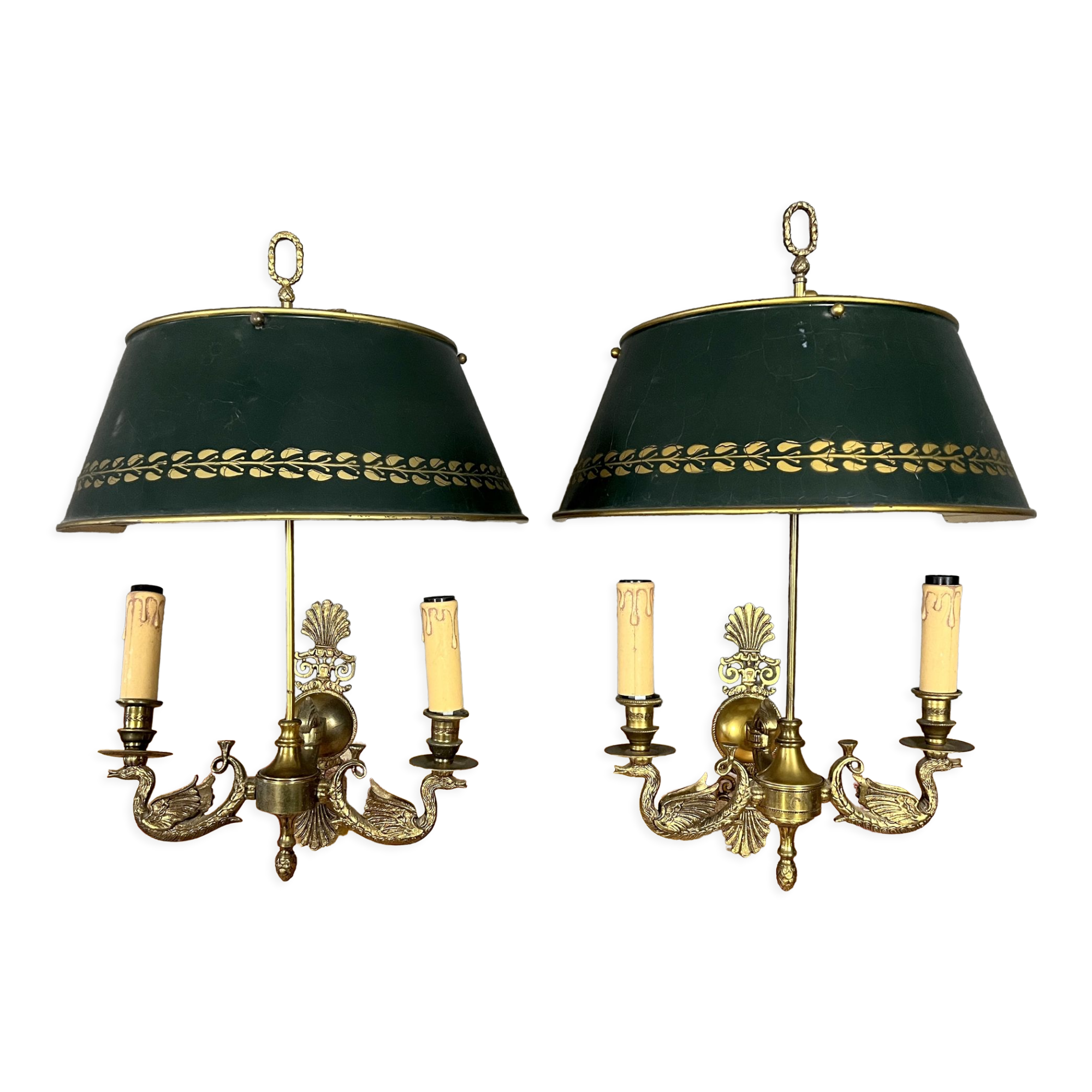 Pair of Empire sconces with gilded bronze swans circa 1880