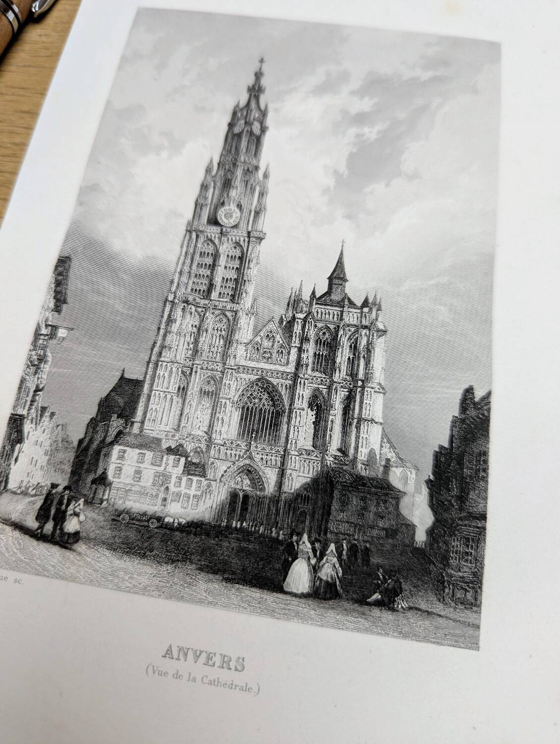 Notre-Dame of Antwerp, old engraving, printed in 1841.