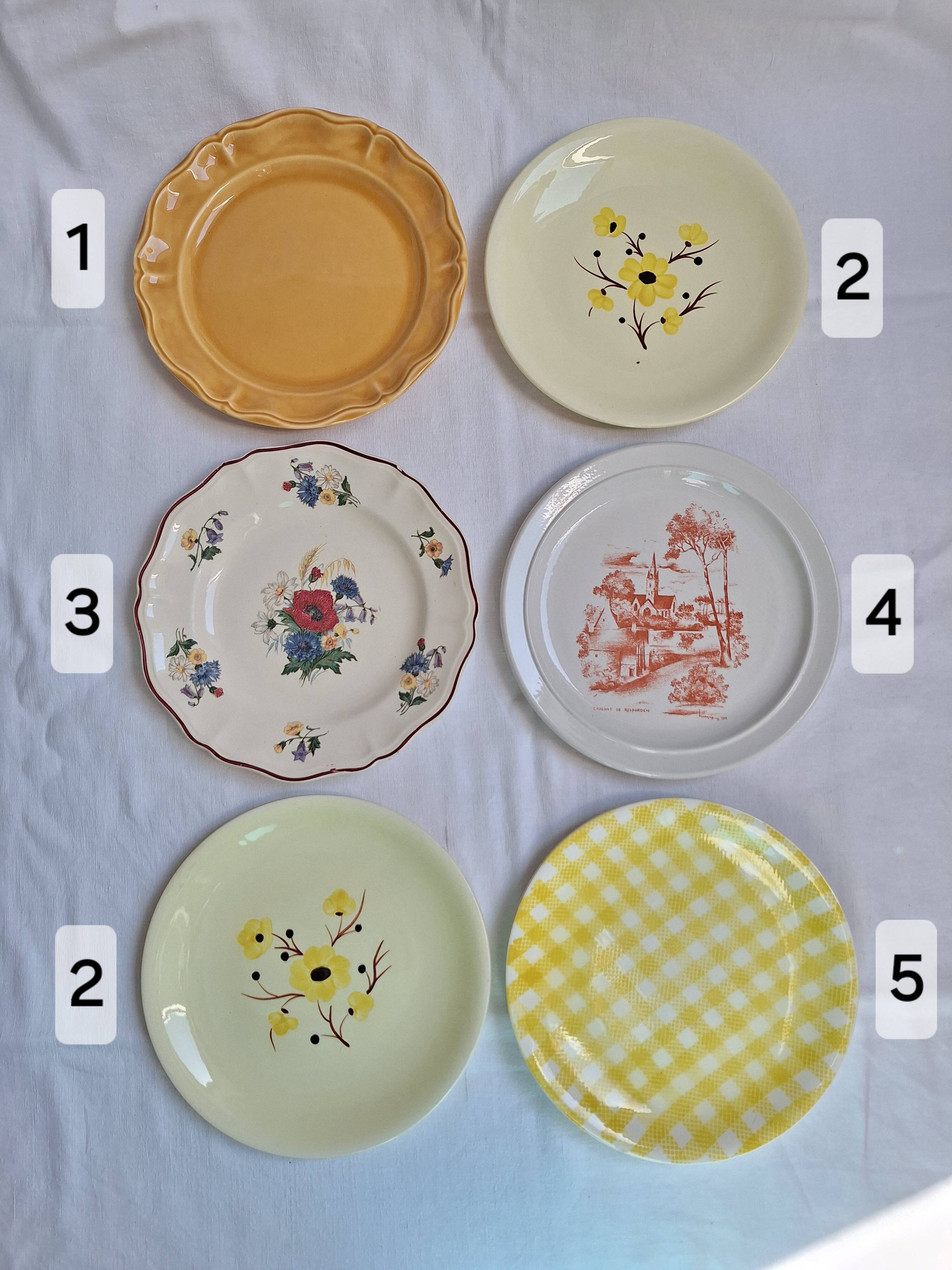 Vintage yellow orange and white dinner plates