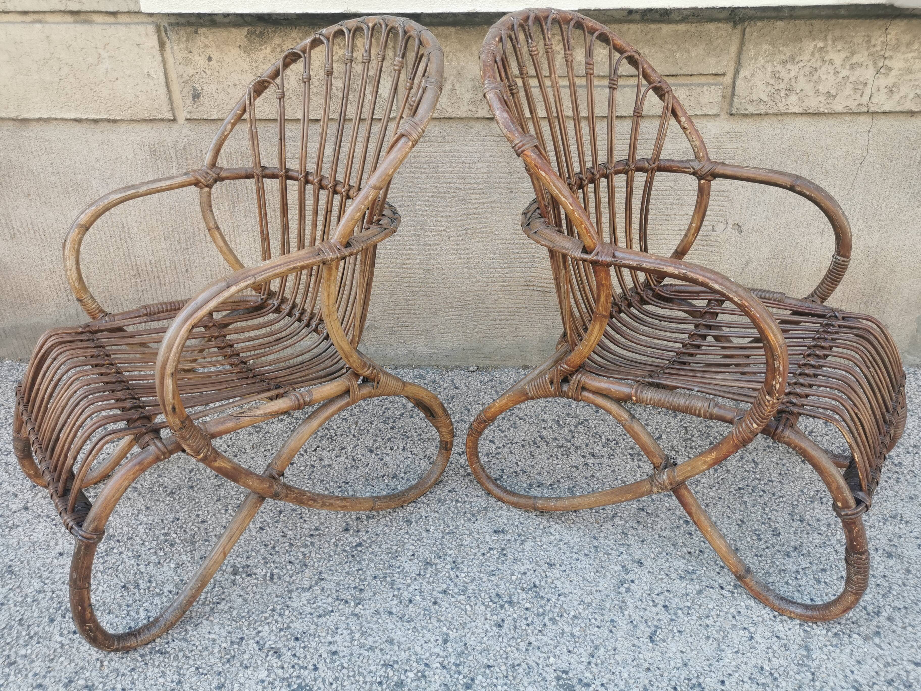 Pair of vintage rattan egg armchairs from the 60s
