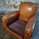 Fauteuil club français vintage en cuir, années 1940–1950 – fauteuil en cuir pleine fleur cognac