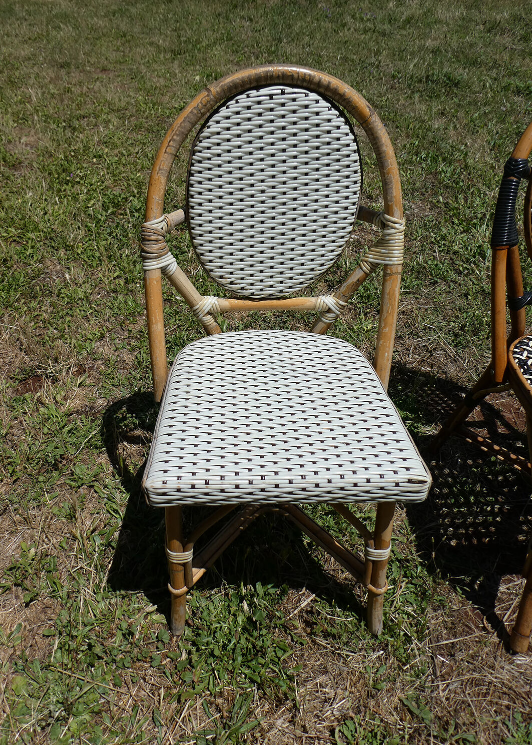 Lot of 4 chairs bistro terrace "Parisian" rattan and braiding