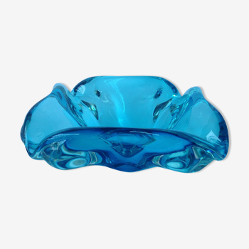 Cendrier Murano en verre soufflé bleu seventies
