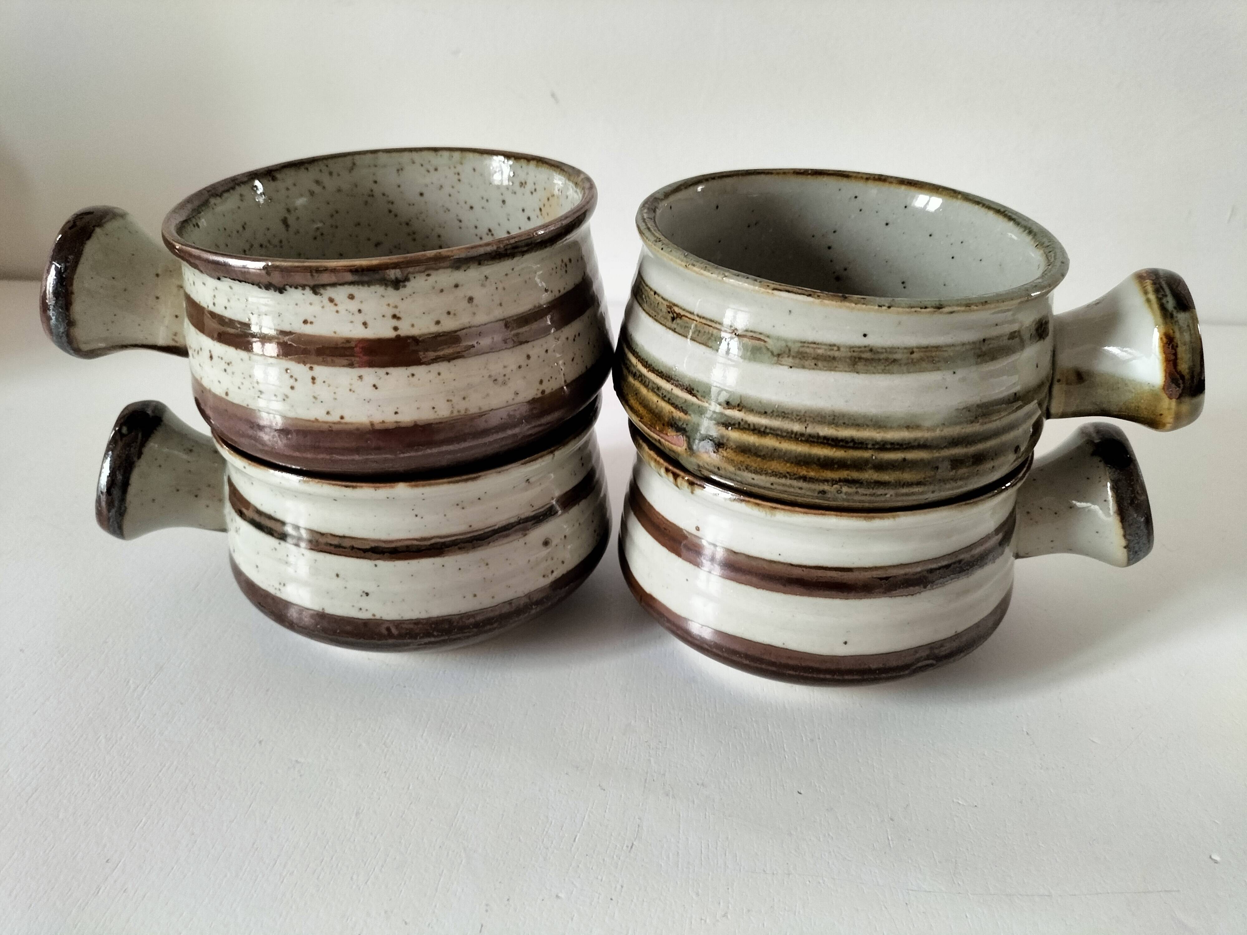 4 caquelons en grès émaillé, esprit wabi-sabi, années 70