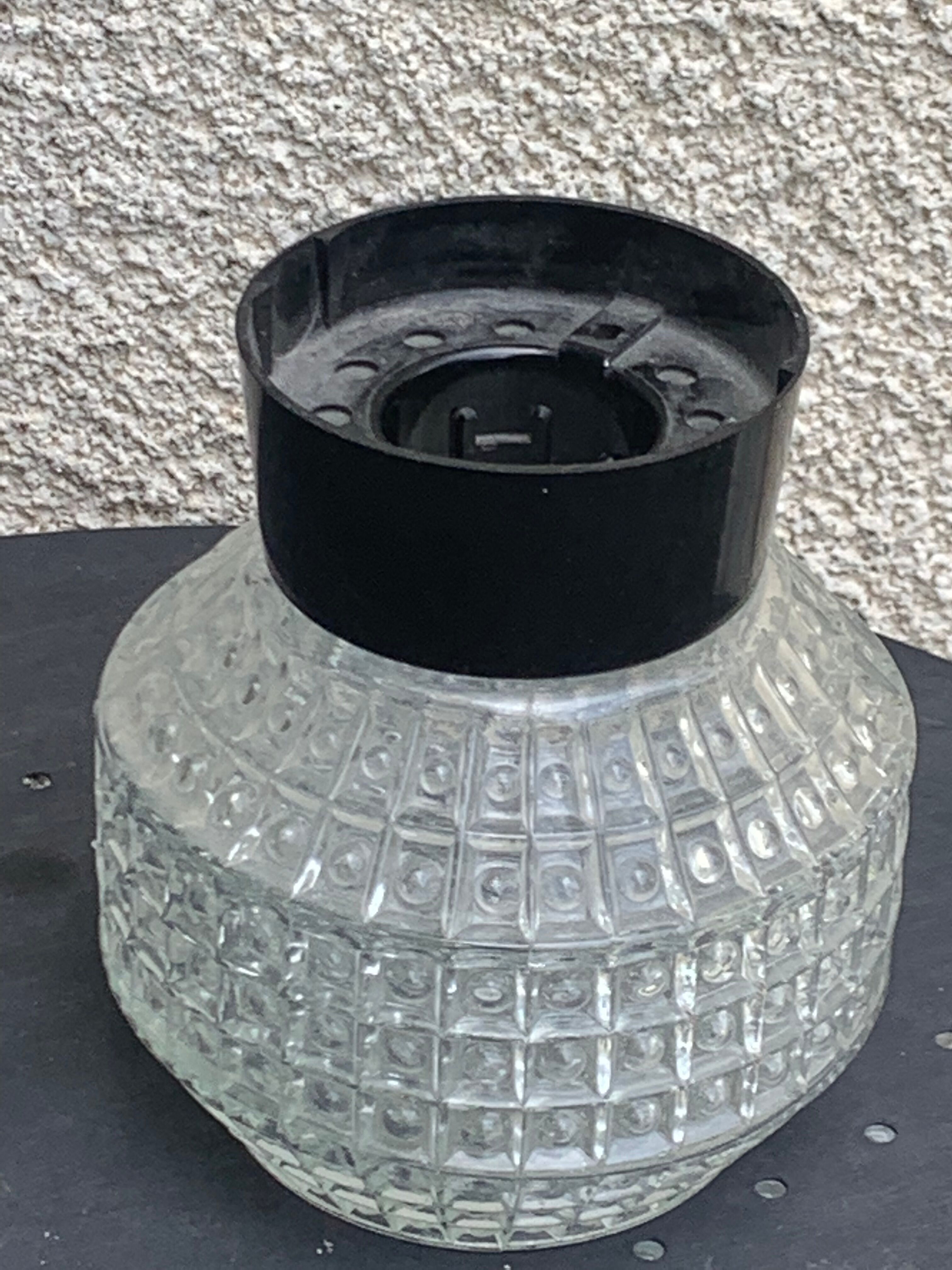 Globe to install or hang, glass, geometric patterns and bakelite base vintage black