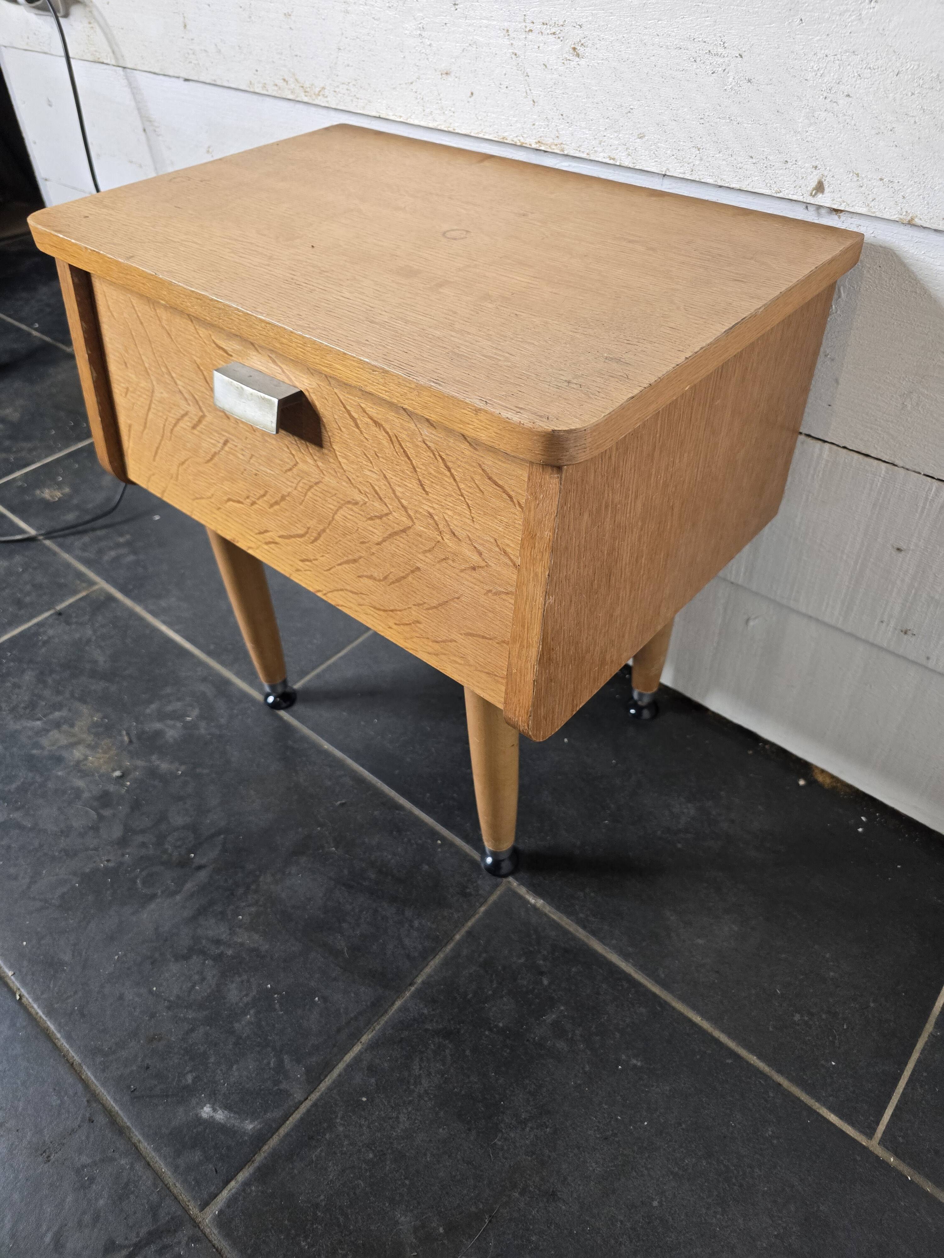 Vintage 60s oak bedside table