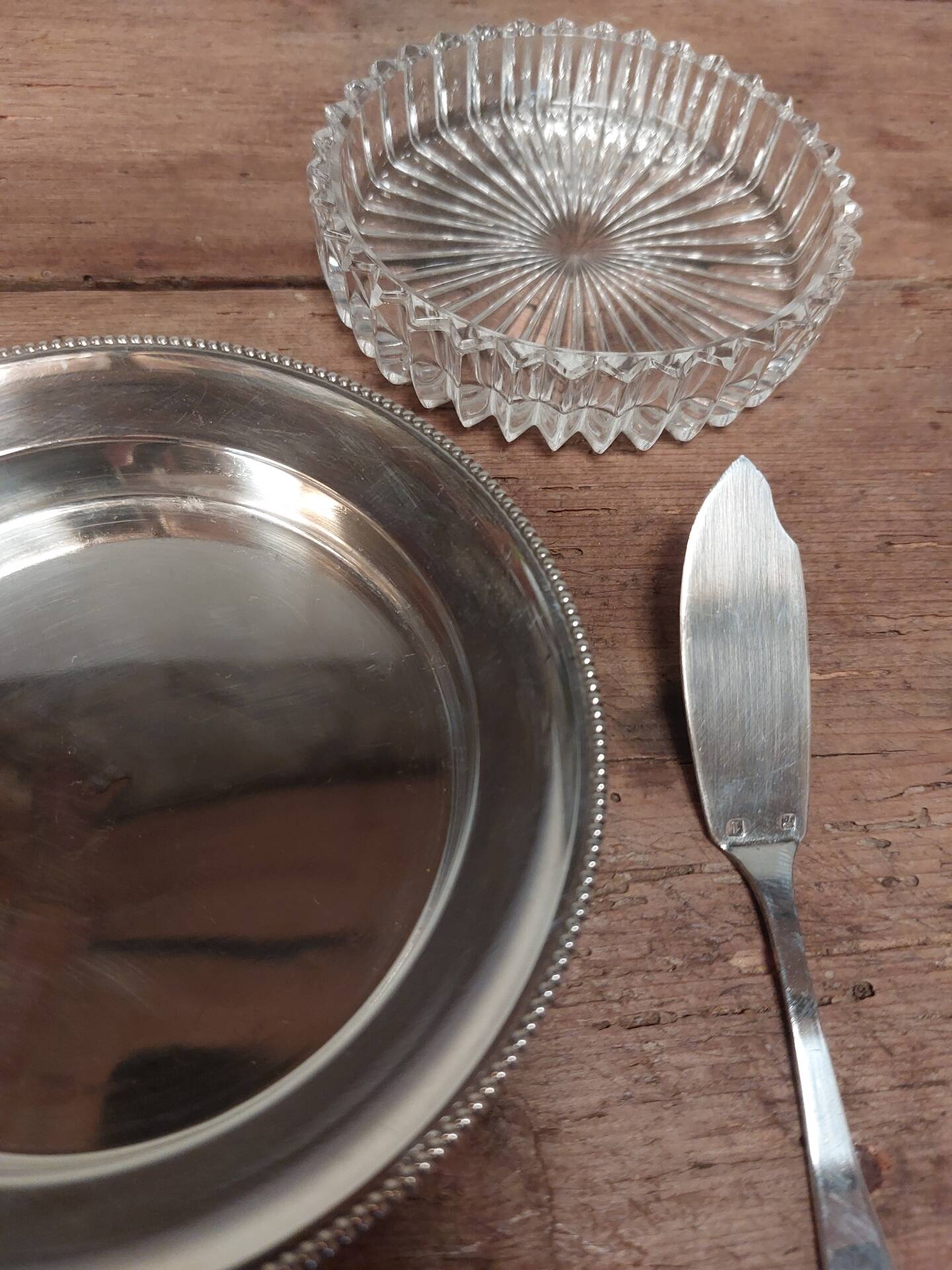 Beurrier en cristal et métal argenté