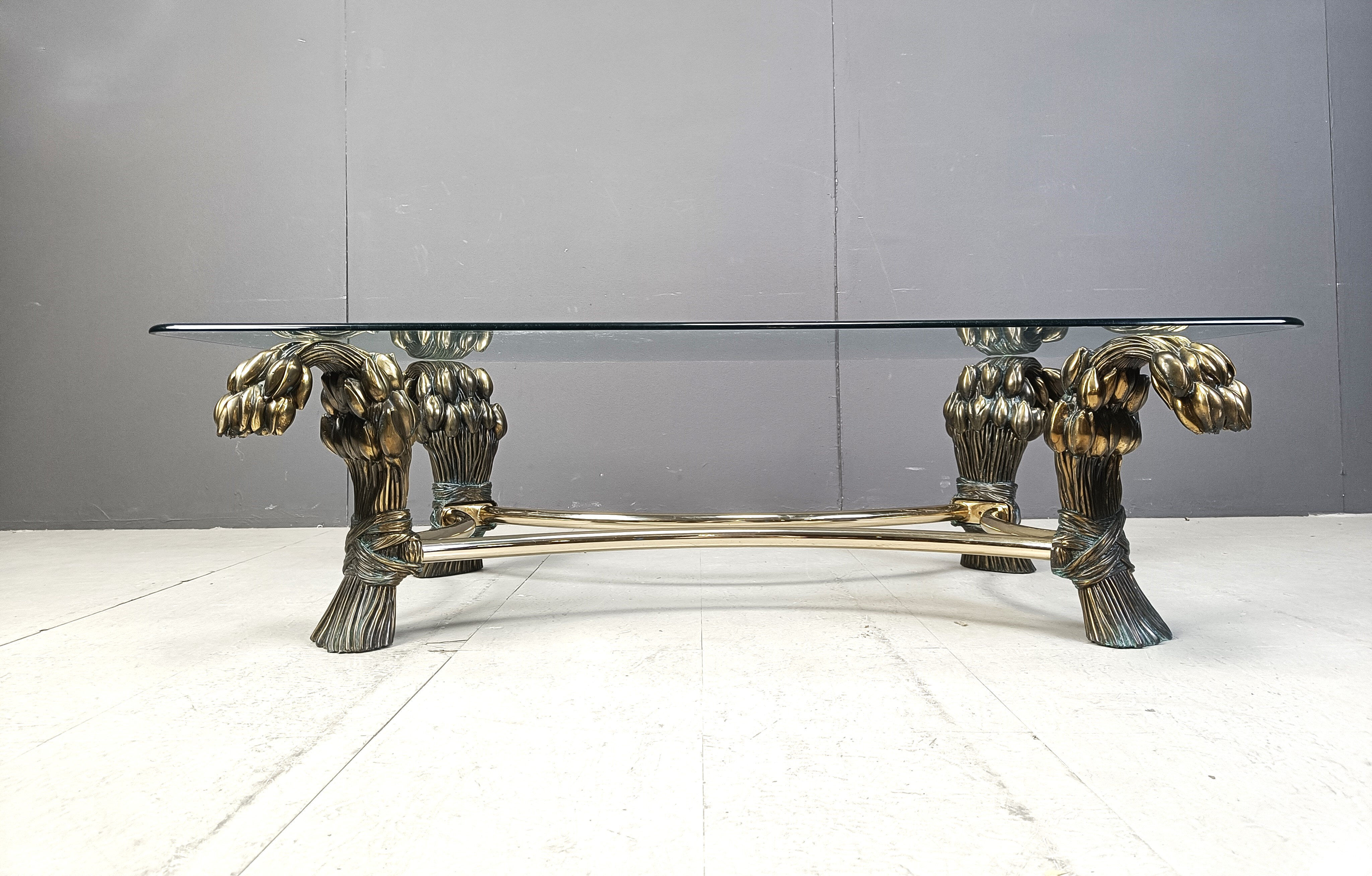 Vintage brass flower coffee table, 1970s