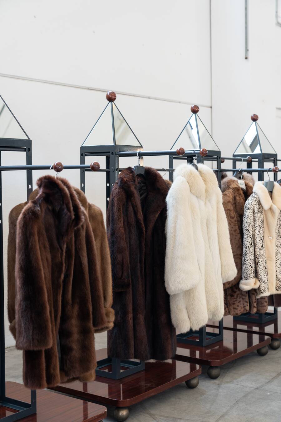 Wooden and brass coat rack, set of 4, 1970s