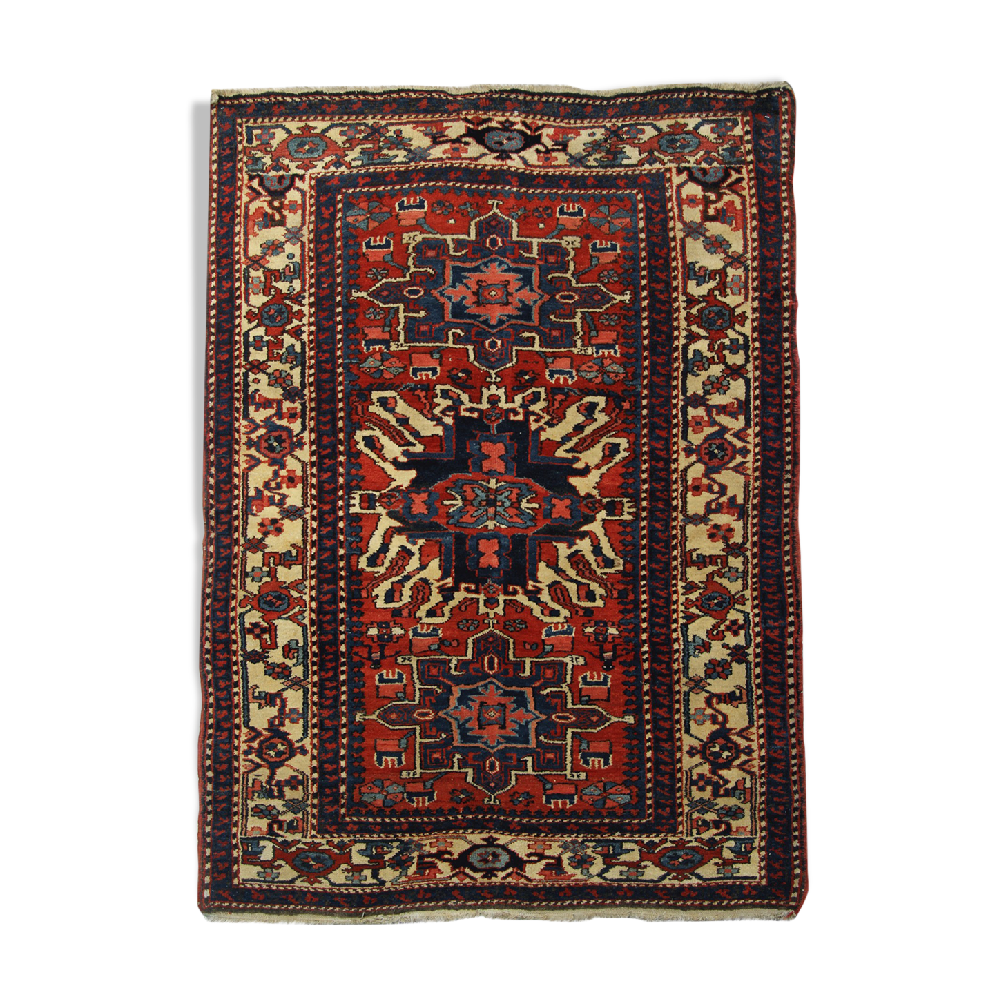 Antique Persian Carpet Handwoven Tribal Deep Red Wool Area Rug- 140x190cm
