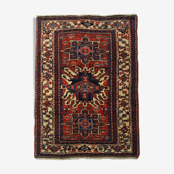 Antique Persian Carpet Handwoven Tribal Deep Red Wool Area Rug- 140x190cm