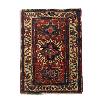Antique Persian Carpet Handwoven Tribal Deep Red Wool Area Rug- 140x190cm