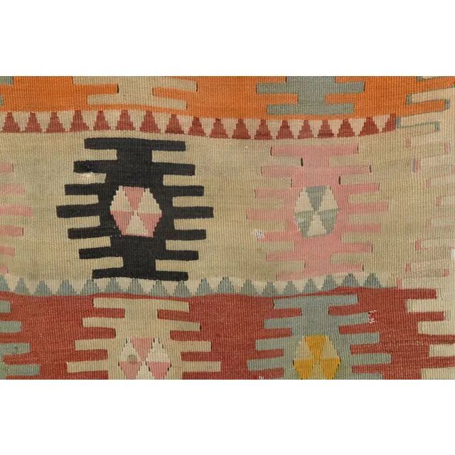 1970s Vintage Turkish Handmade Wool Cotton Orange Kilim Rug 97x295