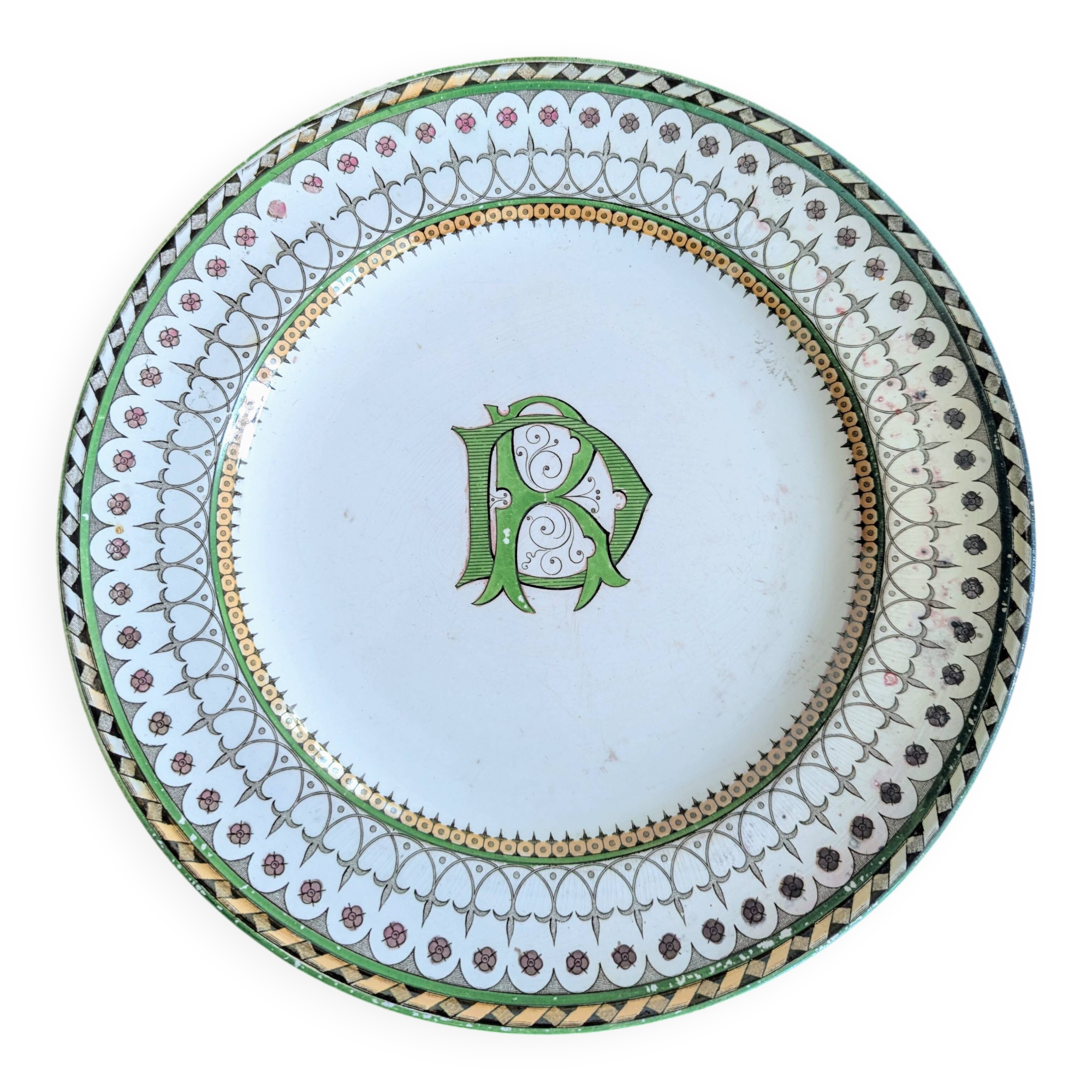 Antique round dish from Creil & Montereau, “Venetian” decor, late 19th century