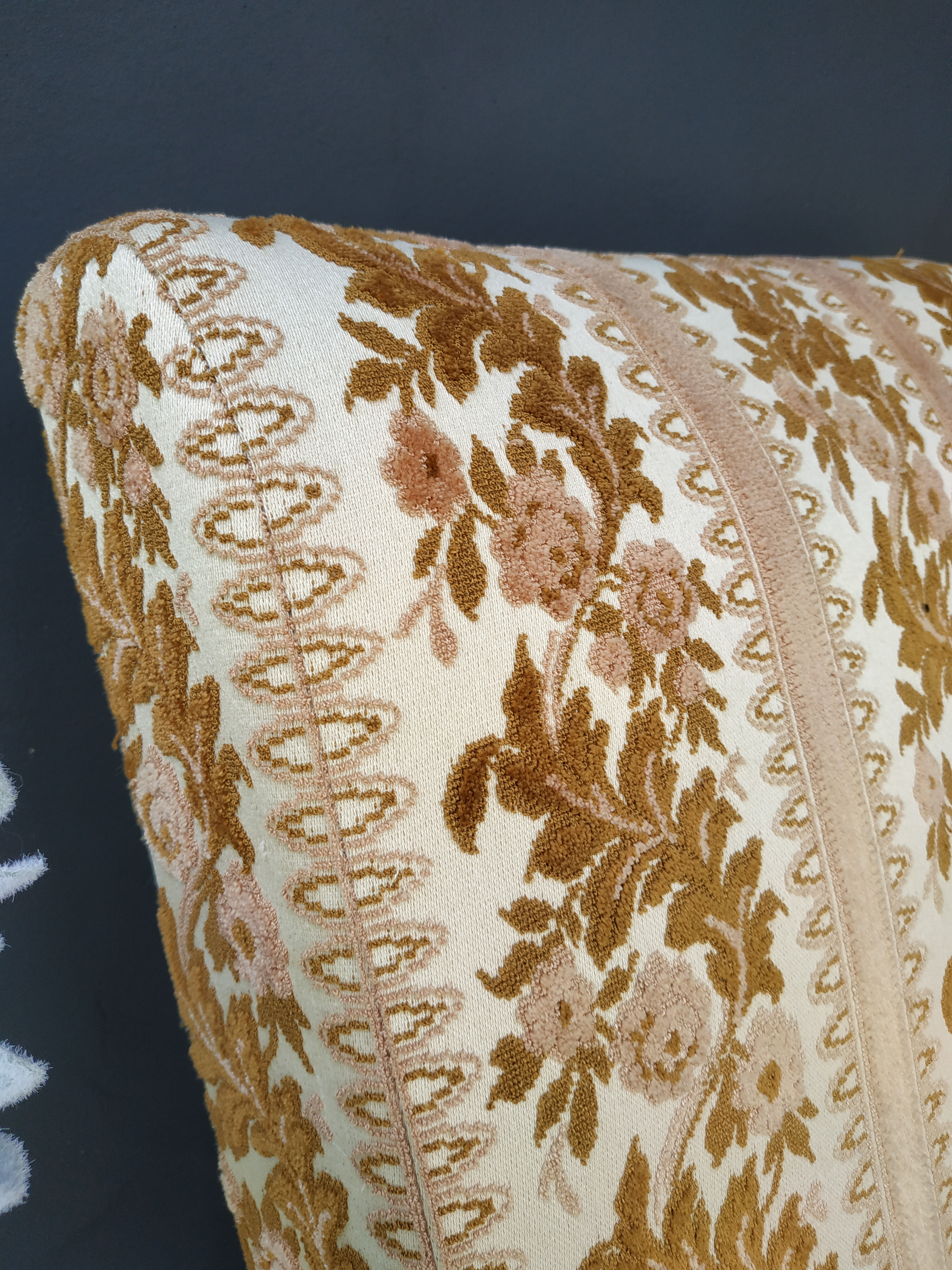 Floral-patterned velvet armchair