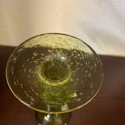 Biot candle holder in blown glass with anise green bubbles and handle