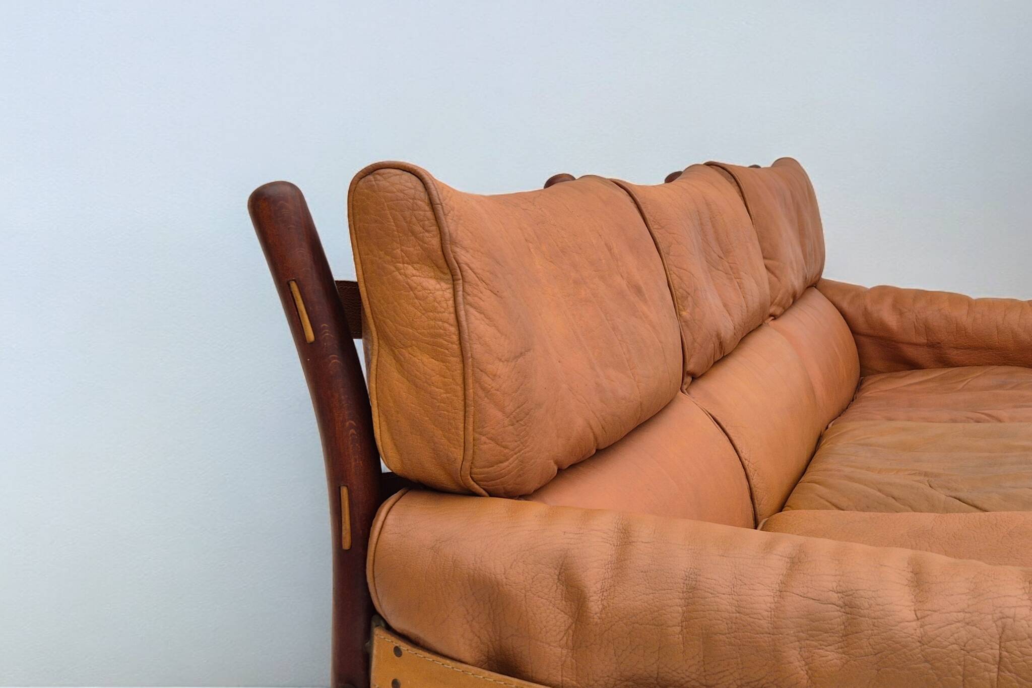 1960s, Scandinavian design by Arne Norell, sofa, model "Kontiki", original condition, leather, beech.