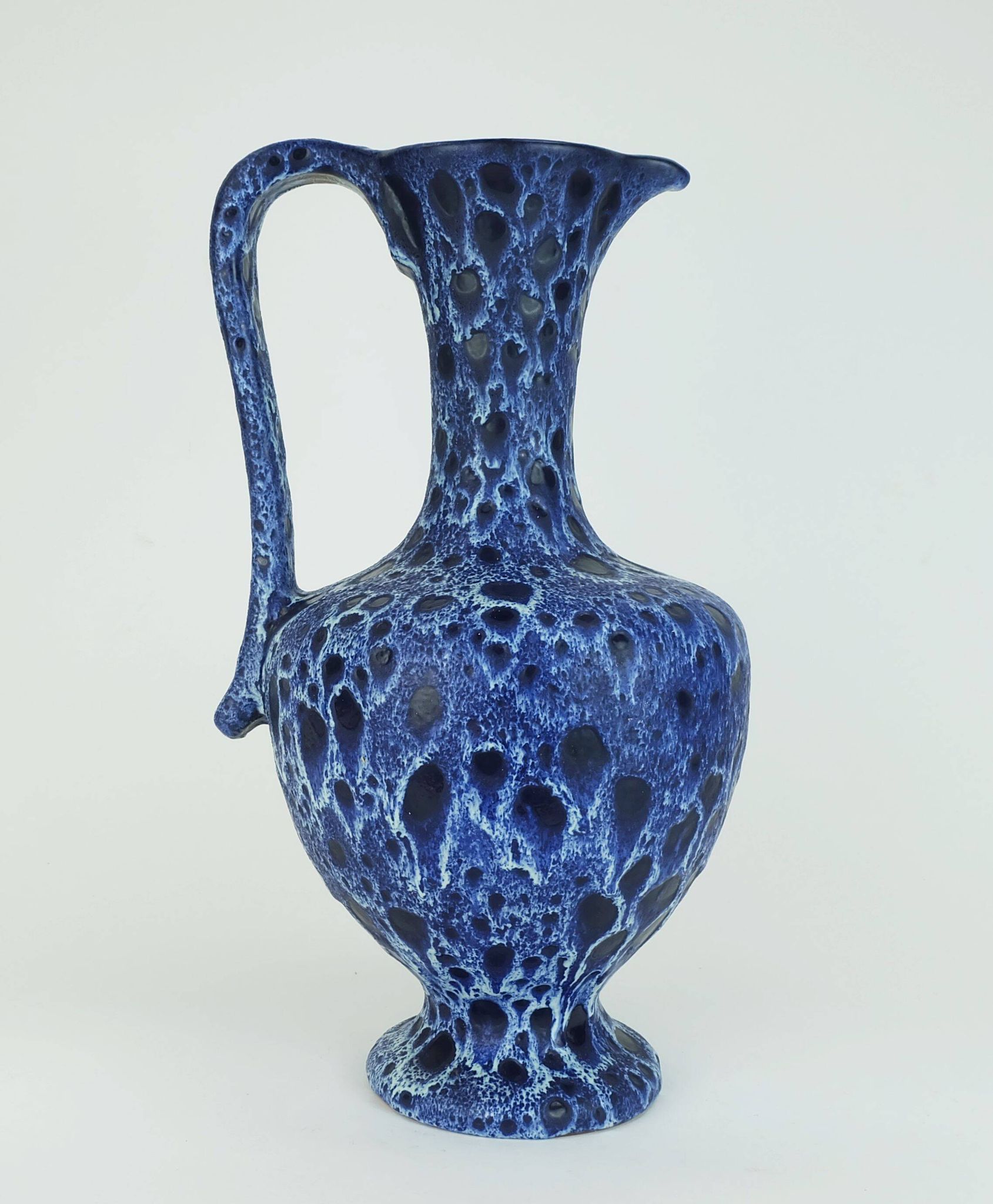 Large vintage kreutz-keramik 1960s 70s vase jug model 228 fat lava drip glaze intense blue