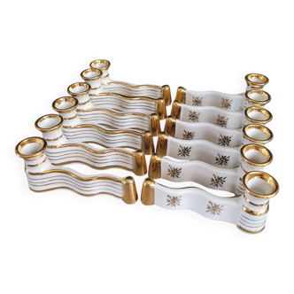 12 Limoges art porcelain knife rests in their case