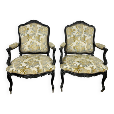 Paire de fauteuils Napoléon III en bois noirci – XIXe siècle