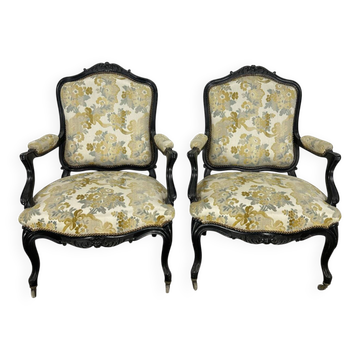 Pair of Napoleon III armchairs in blackened wood – 19th century