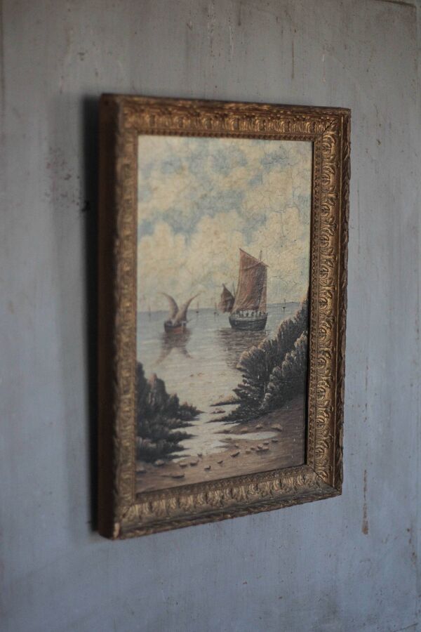 Peinture ancienne, peinture marine, tableau encadré, peinture murale,bateau