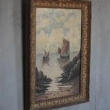 Old painting, marine painting, framed painting, wall painting, boat
